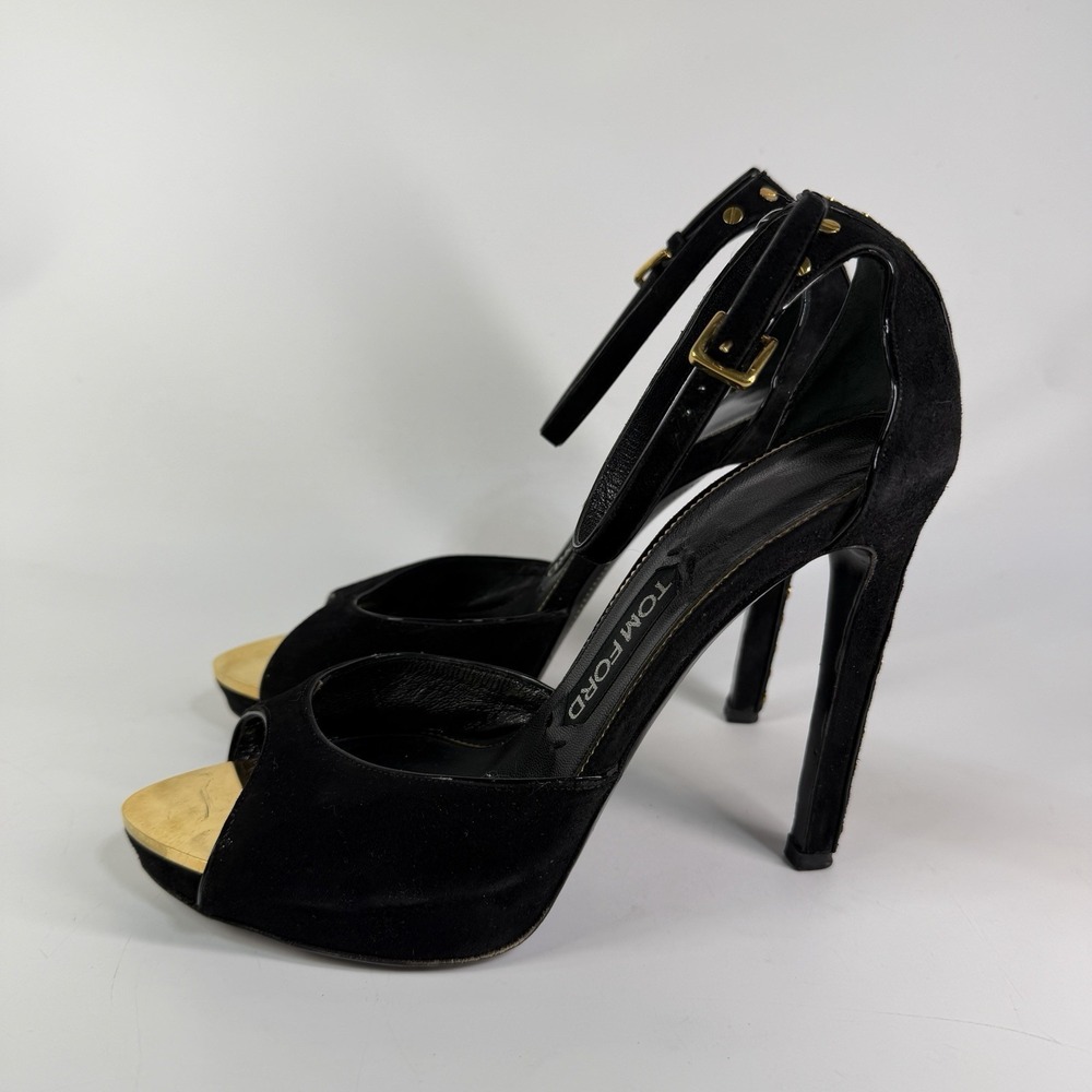 Tom Ford Vintage 120mm Suede Platform Strap Peep Toe Heels Womens 7.5 37.5 Gucci
